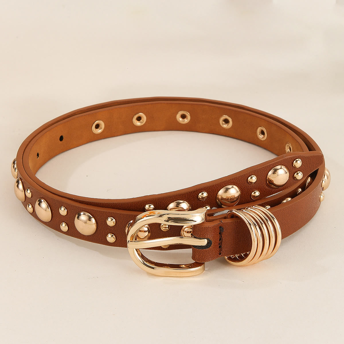 Women's Punk Style Gold Mushroom Rivet Leather Belt