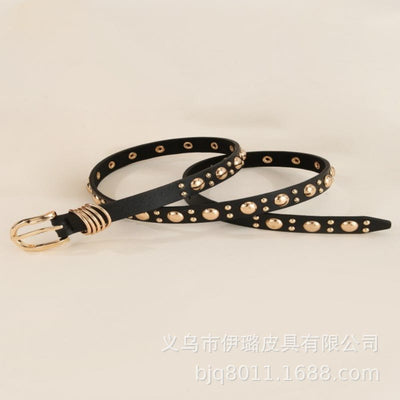 Women's Punk Style Gold Mushroom Rivet Leather Belt