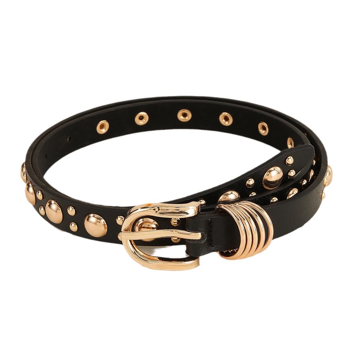 Women's Punk Style Gold Mushroom Rivet Leather Belt