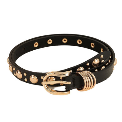Women's Punk Style Gold Mushroom Rivet Leather Belt