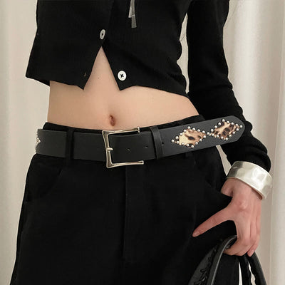 Women's Punk Style Rivet Leopard Decor Leather Belt