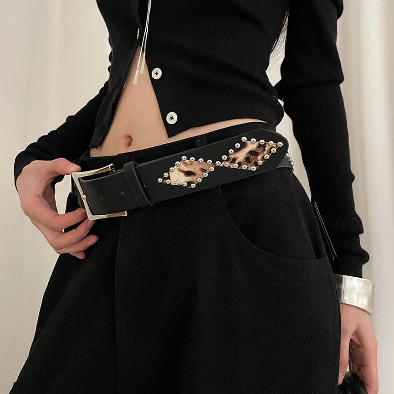 Women's Punk Style Rivet Leopard Decor Leather Belt