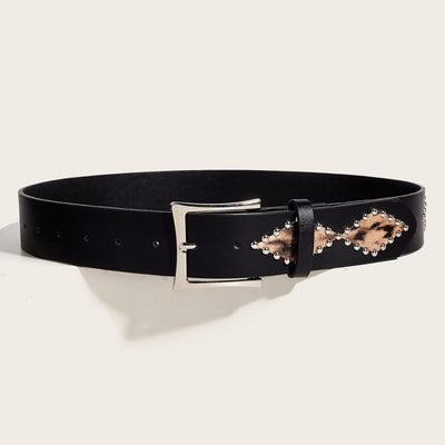 Women's Punk Style Rivet Leopard Decor Leather Belt