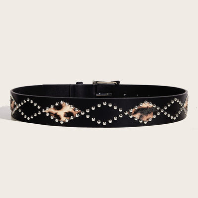Women's Punk Style Rivet Leopard Decor Leather Belt