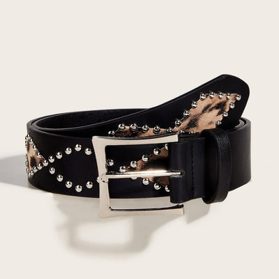 Women's Punk Style Rivet Leopard Decor Leather Belt