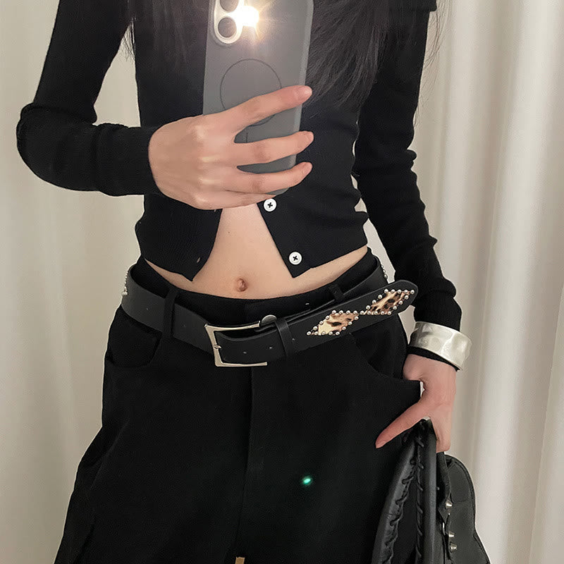Women's Punk Style Rivet Leopard Decor Leather Belt