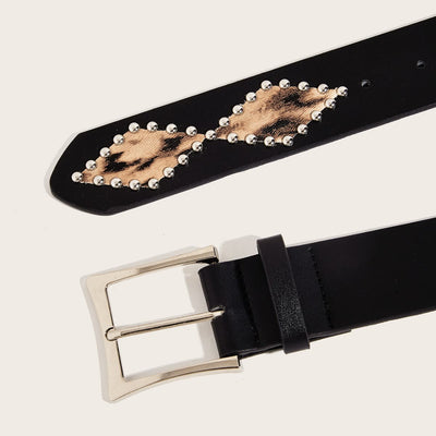 Women's Punk Style Rivet Leopard Decor Leather Belt