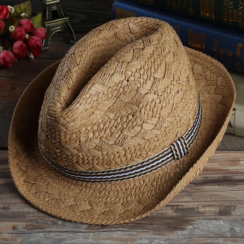 Unisex Boho Beach Handwork Summer Straw Fedora Hat