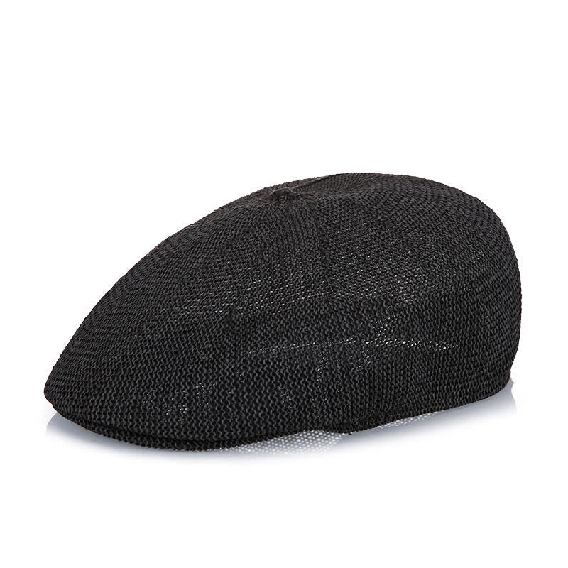 Men's Solid Color Breathable Mesh Summer Straw Beret Hat