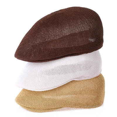 Men's Solid Color Breathable Mesh Summer Straw Beret Hat