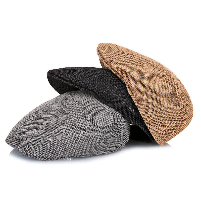 Men's Solid Color Breathable Mesh Summer Straw Beret Hat