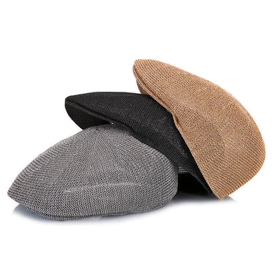 Men's Solid Color Breathable Mesh Summer Straw Beret Hat
