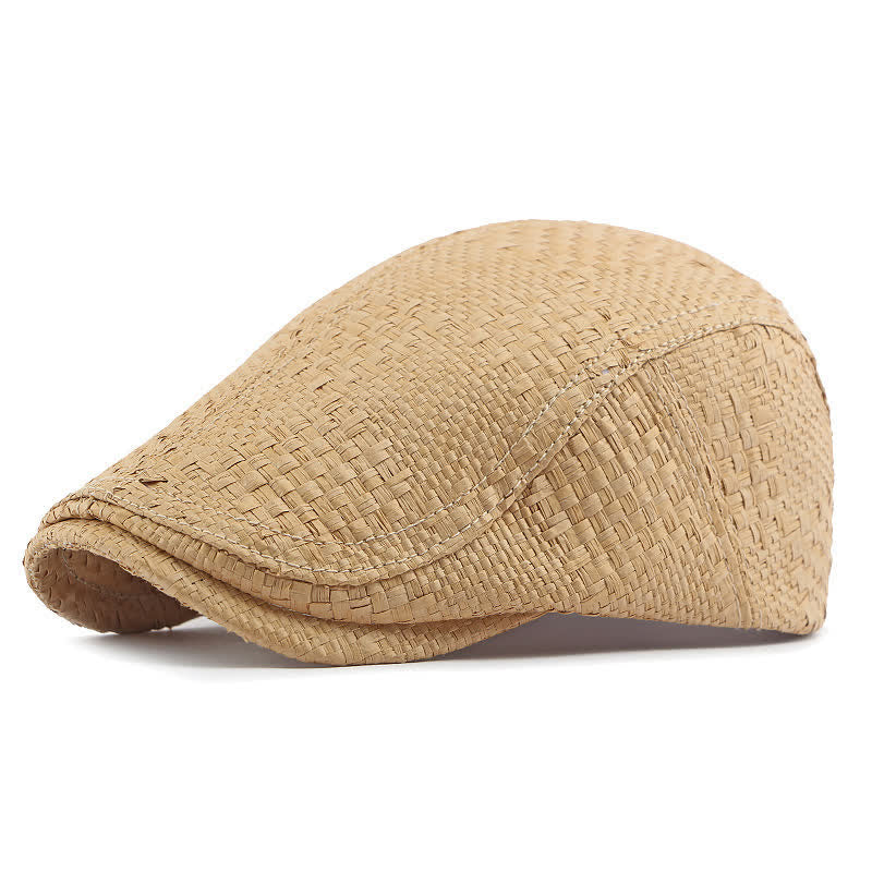 Unisex Stylish Straw Woven Pattern Flat Top Beret Hat