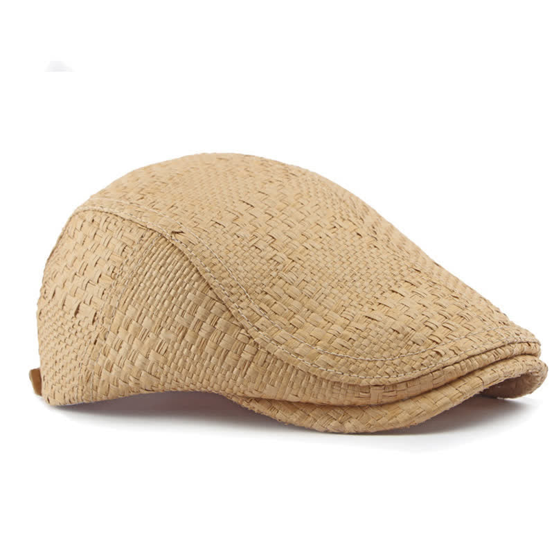 Unisex Stylish Straw Woven Pattern Flat Top Beret Hat