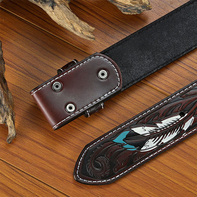 Punk Feather Embossed DIY Leather Belt Strap without Belt Buckle