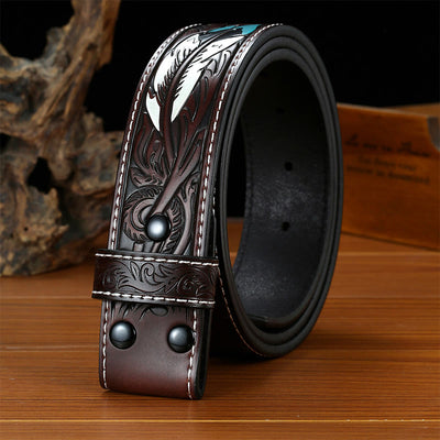 Punk Feather Embossed DIY Leather Belt Strap without Belt Buckle