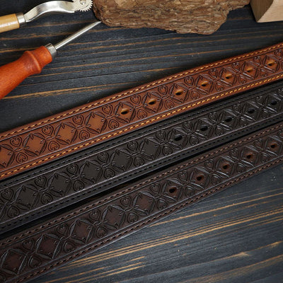 Solid Brass Buckle Western Stitched Leather Belt