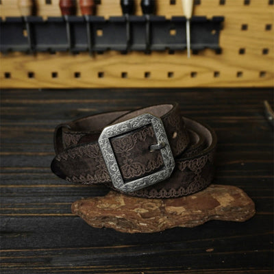 Stainless Steel Buckle Western Embossing Leather Belt