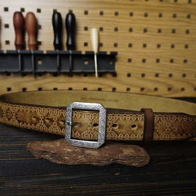 Stainless Steel Buckle Western Embossing Leather Belt
