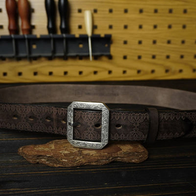 Stainless Steel Buckle Western Embossing Leather Belt