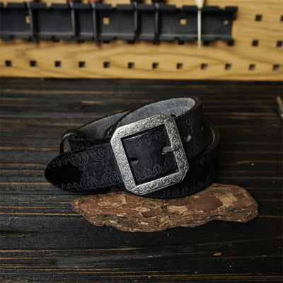 Stainless Steel Buckle Western Embossing Leather Belt