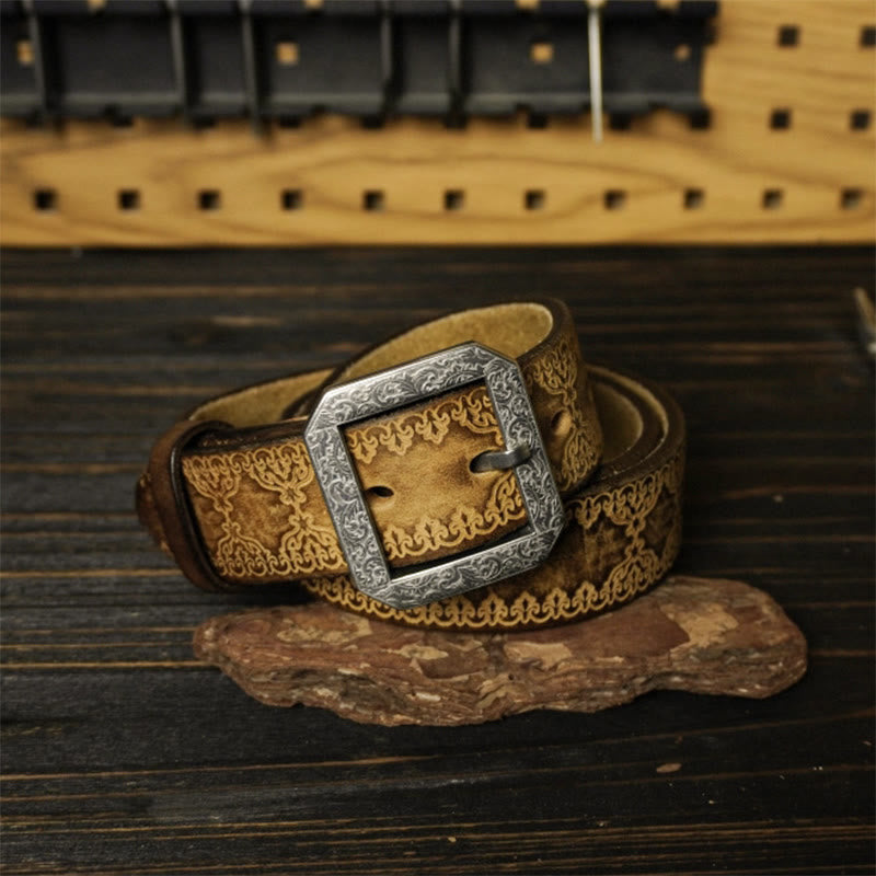 Stainless Steel Buckle Western Embossing Leather Belt