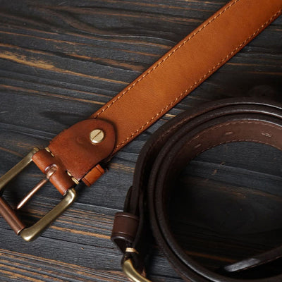 Solid Brass Buckle Western Embossed Flower Leather Belt