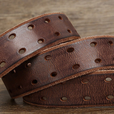 Double Prong Buckle Western 2 Holes Leather Belt