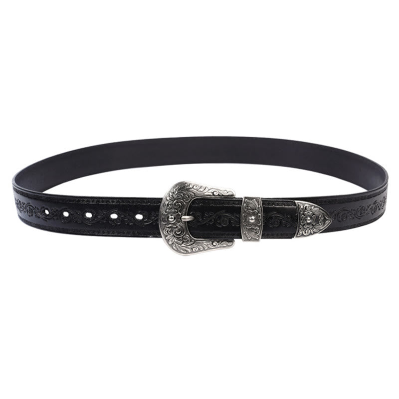Silver Buckle Buckle Western Embossed Leather Belt