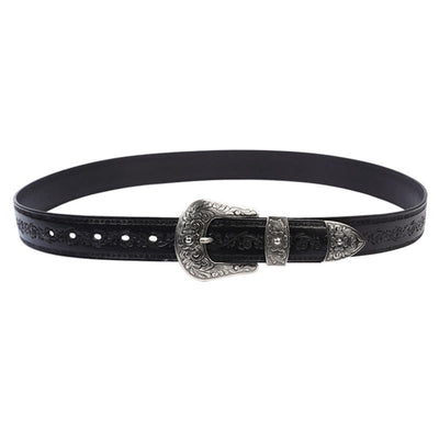 Silver Buckle Buckle Western Embossed Leather Belt