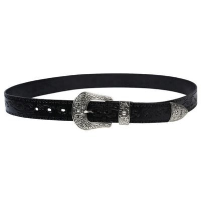 Silver Buckle Buckle Western Embossed Leather Belt