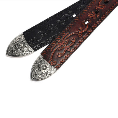 Silver Buckle Buckle Western Embossed Leather Belt