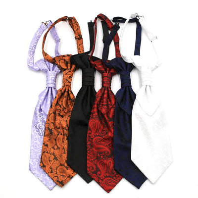 Men's Pre-Tied Ruche Cravat Luxury Paisley Tuxedo Ascot Necktie