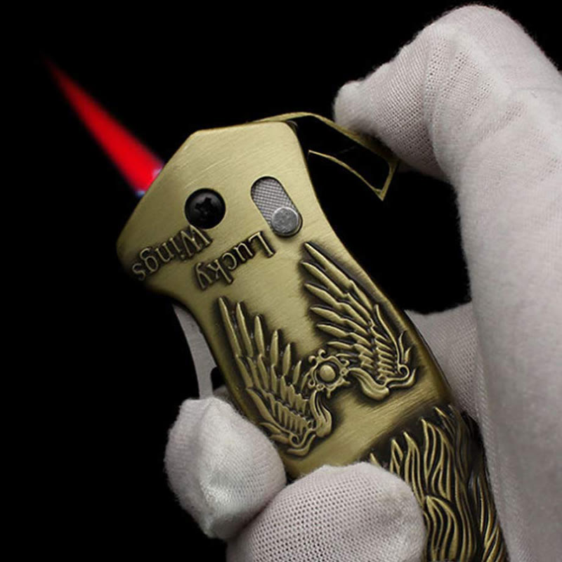 Metal Eagle Head Foldable Knife Jet Torch Refillable Butane Lighter