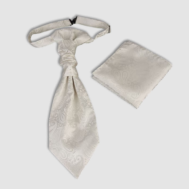 2Pcs Men's Pre-Tied Paisley Wrinkle Knot Necktie Pocket Square