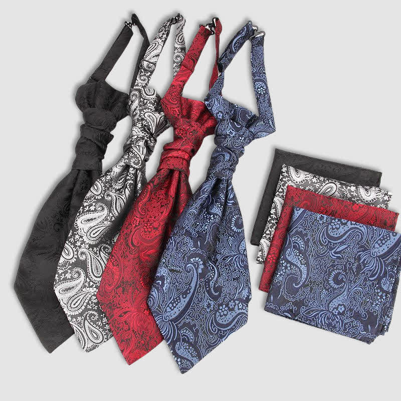 2Pcs Men's Pre-Tied Paisley Wrinkle Knot Necktie Pocket Square
