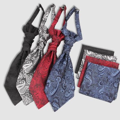 2Pcs Men's Pre-Tied Paisley Wrinkle Knot Necktie Pocket Square