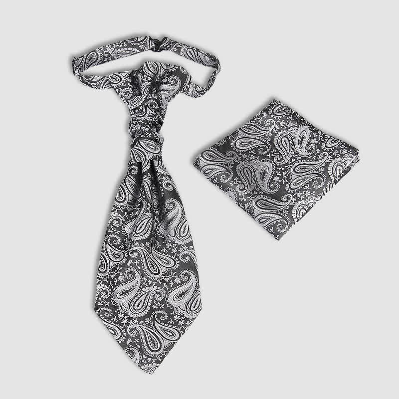 2Pcs Men's Pre-Tied Paisley Wrinkle Knot Necktie Pocket Square