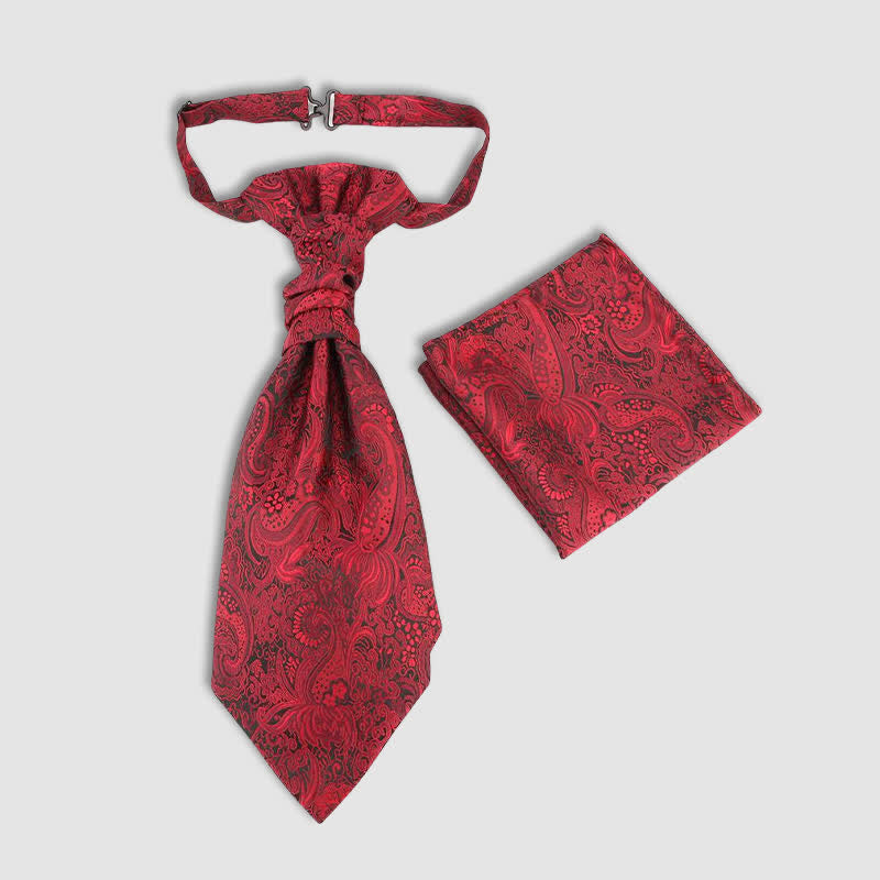 2Pcs Men's Pre-Tied Paisley Wrinkle Knot Necktie Pocket Square