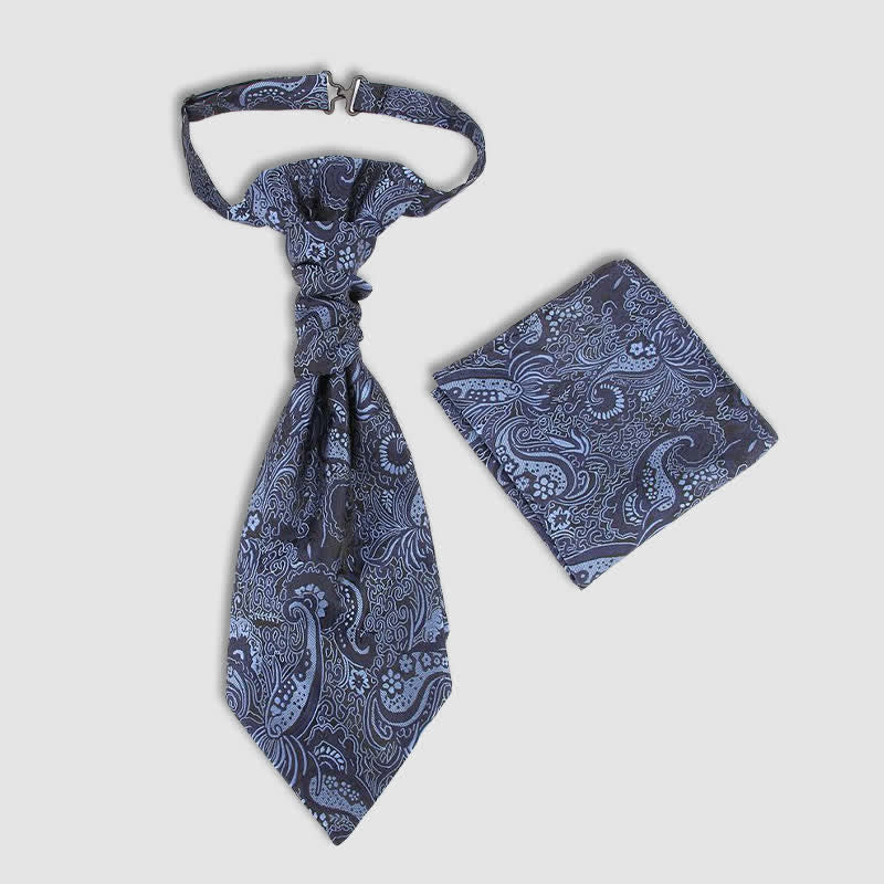 2Pcs Men's Pre-Tied Paisley Wrinkle Knot Necktie Pocket Square
