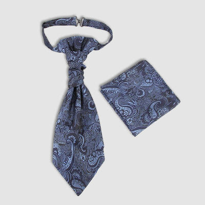 2Pcs Men's Pre-Tied Paisley Wrinkle Knot Necktie Pocket Square
