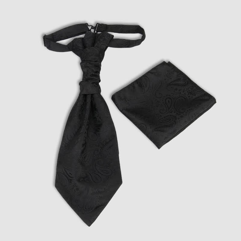 2Pcs Men's Pre-Tied Paisley Wrinkle Knot Necktie Pocket Square