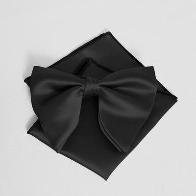 Men's British Style Solid Color Oversized Pointed Bow Tie Pocket Square