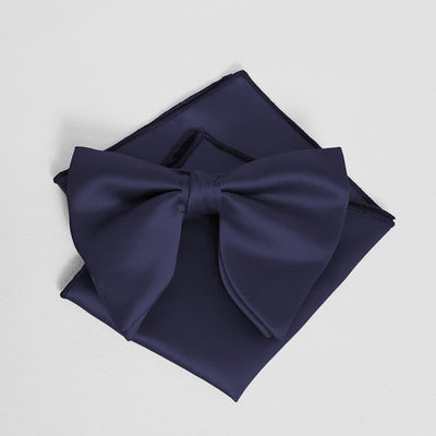 Men's British Style Solid Color Oversized Pointed Bow Tie Pocket Square