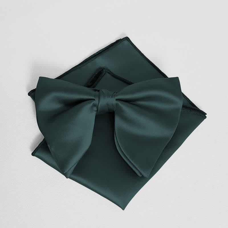 Men's British Style Solid Color Oversized Pointed Bow Tie Pocket Square