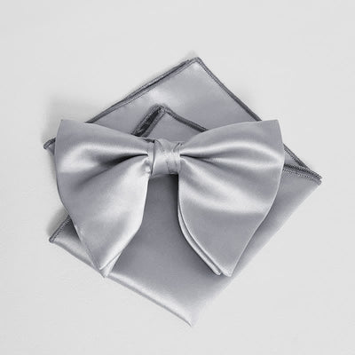 Men's British Style Solid Color Oversized Pointed Bow Tie Pocket Square
