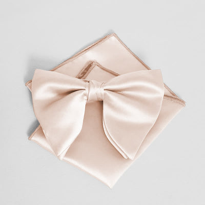Men's British Style Solid Color Oversized Pointed Bow Tie Pocket Square