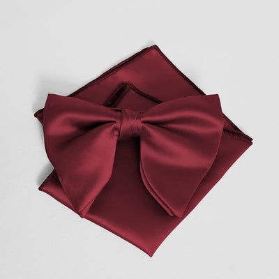 Men's British Style Solid Color Oversized Pointed Bow Tie Pocket Square