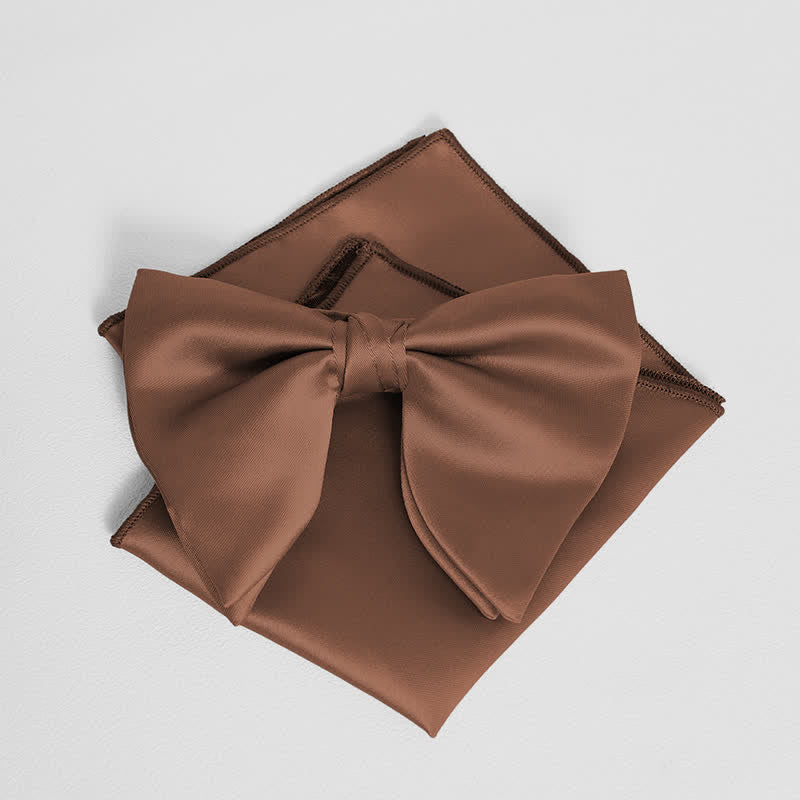 Men's British Style Solid Color Oversized Pointed Bow Tie Pocket Square