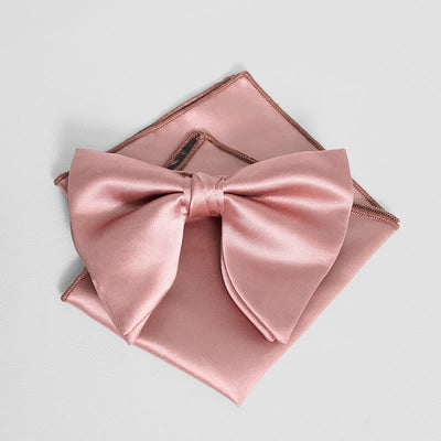 Men's British Style Solid Color Oversized Pointed Bow Tie Pocket Square